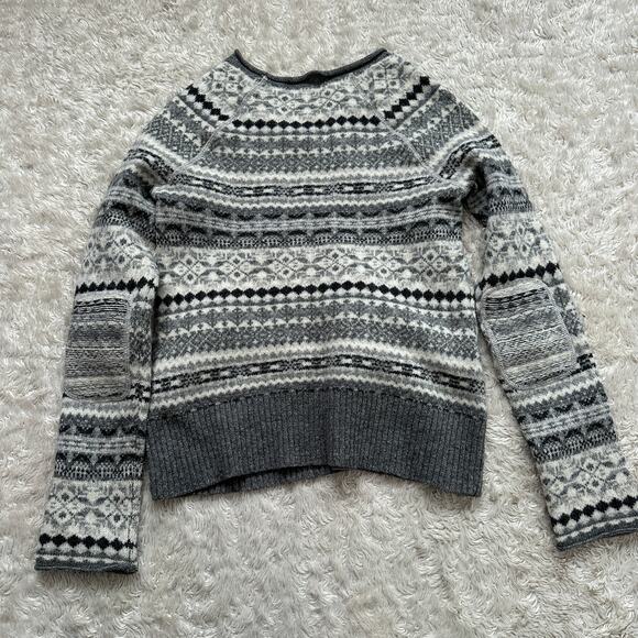 Eddie Bauer Womens S Gray Fair Isle Nordic Lamb’s Wool Sweater Elbow Patches - Picture 2 of 10